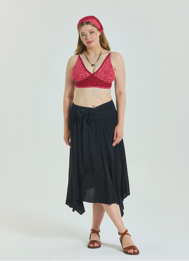 Black Plus Size Skirt with Waist Tie and Gipe Detail 4590